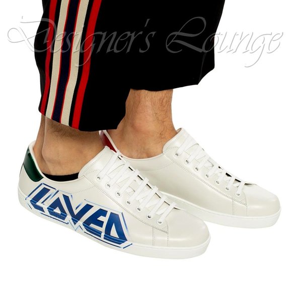 NEW GUCCI ACE Loved Print 11 G / US 11.5 White Leather Sneakers $790 Authentic - Picture 5 of 12